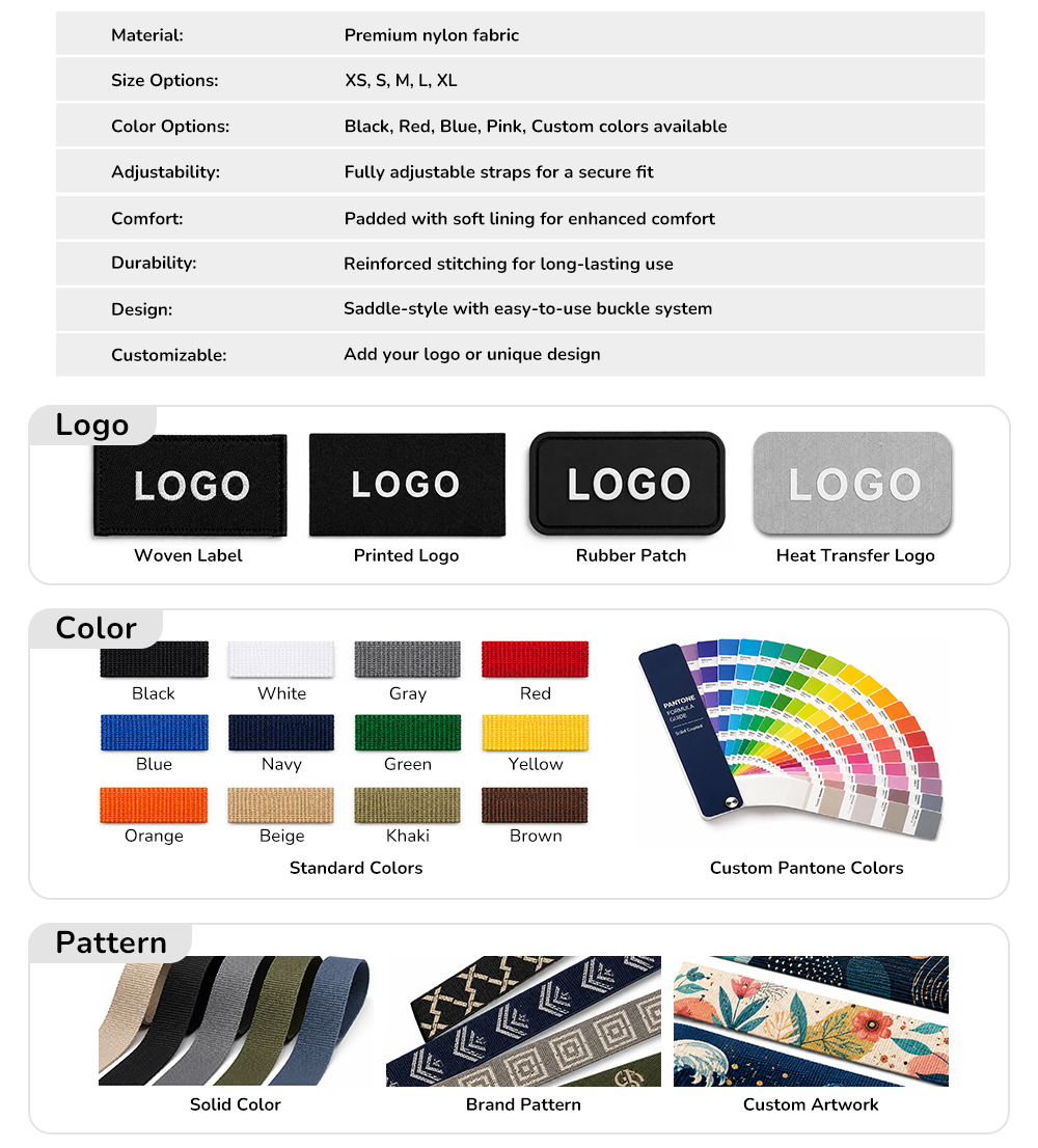 Padded nylon dog harness specifications and custom logo color and pattern options