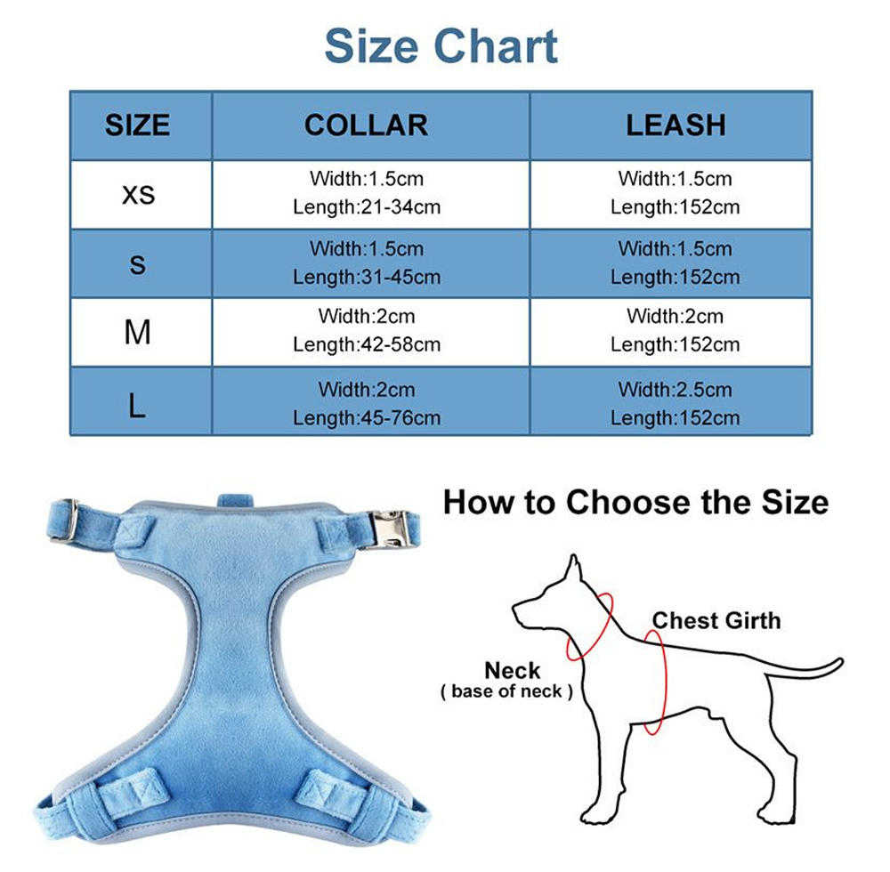Velvet dog harness set color options and coordinated walking accessories