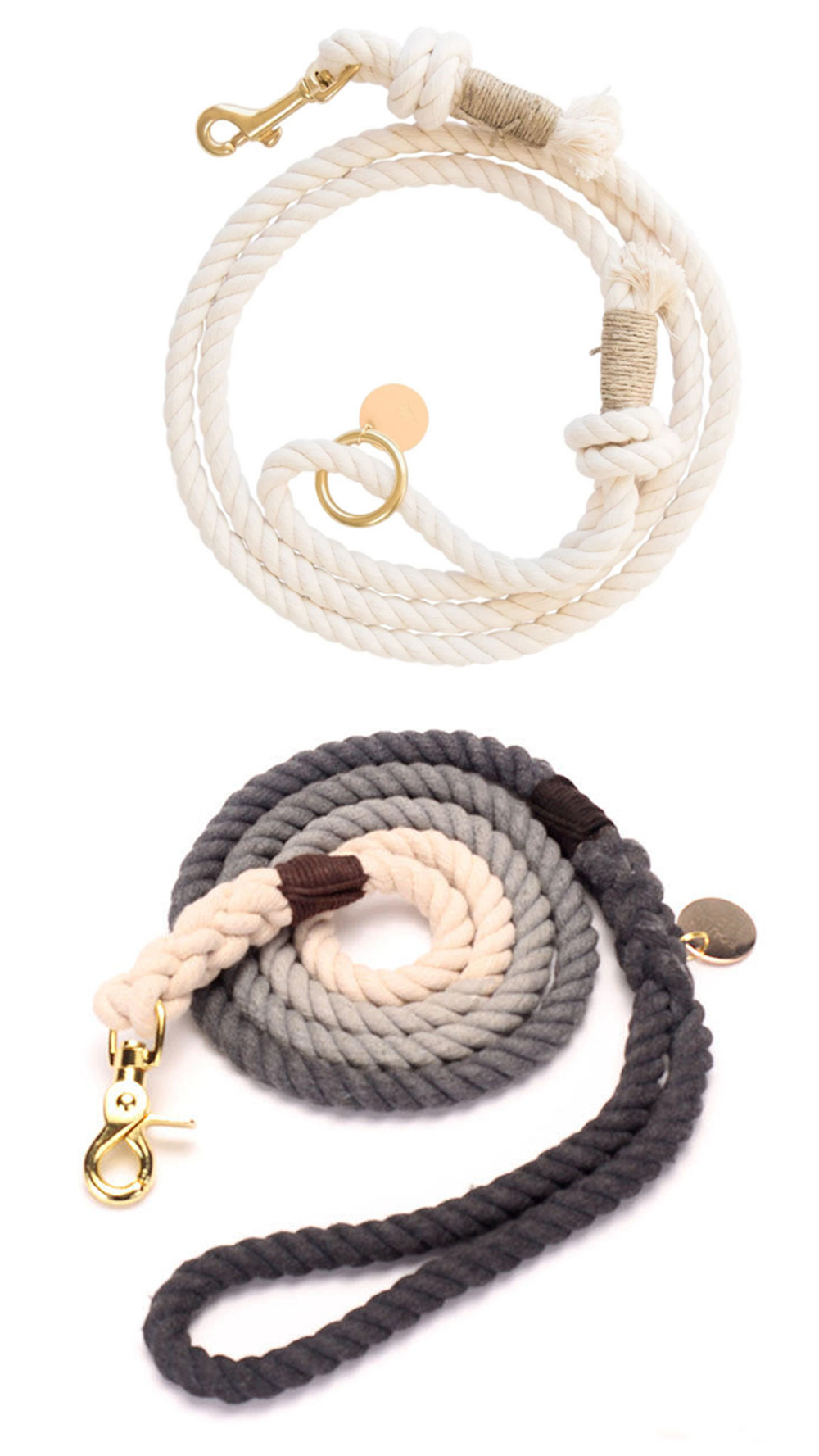 Cotton rope dog leash braided construction and soft hand feel details