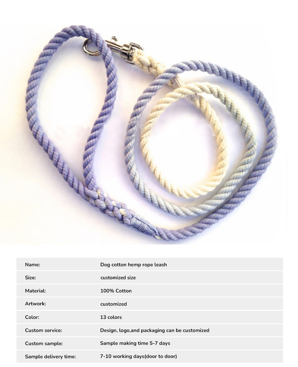 Adjustable cotton rope dog leash configuration for daily walking