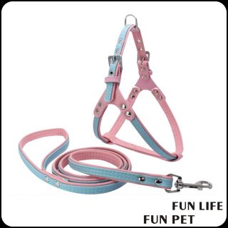 Pink Soft Adjustable PU Leather No Pull Dog Harness and leash