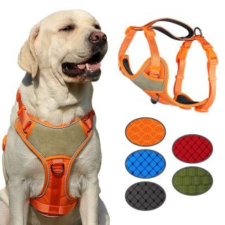 Reflective Outdoor Dog Harness with PU Leather Soft Durable Anti-Slip Adjustable Fit for All Sizes