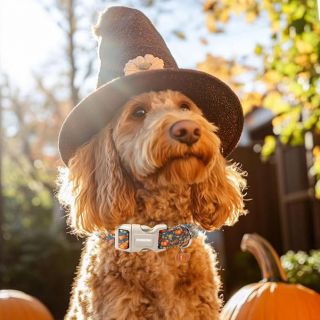 Autumn Pumpkin Print Adjustable Dog Collar with Detachable Charm Custom Logo Available