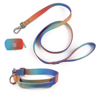 Custom Gradient Dog Collar & Leash Set with Poop Bag Holder Durable Polyester Adjustable OEM/ODM