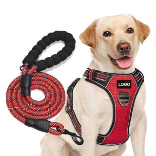 Custom Logo Polyester Pet Leash Lead Reflective Adjustable No Pull Dog Harness Custom Dog Pet Harnes